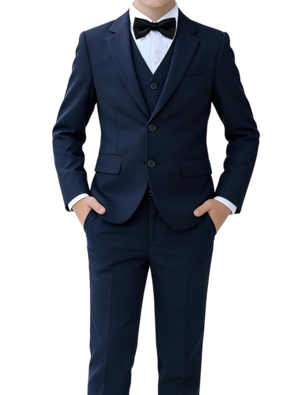 Worn1x Yuan Lu Boys Navy 3-Piece Tuxedo Suit - Size 3T & Shoes - Size 8 - Picture 2 of 10